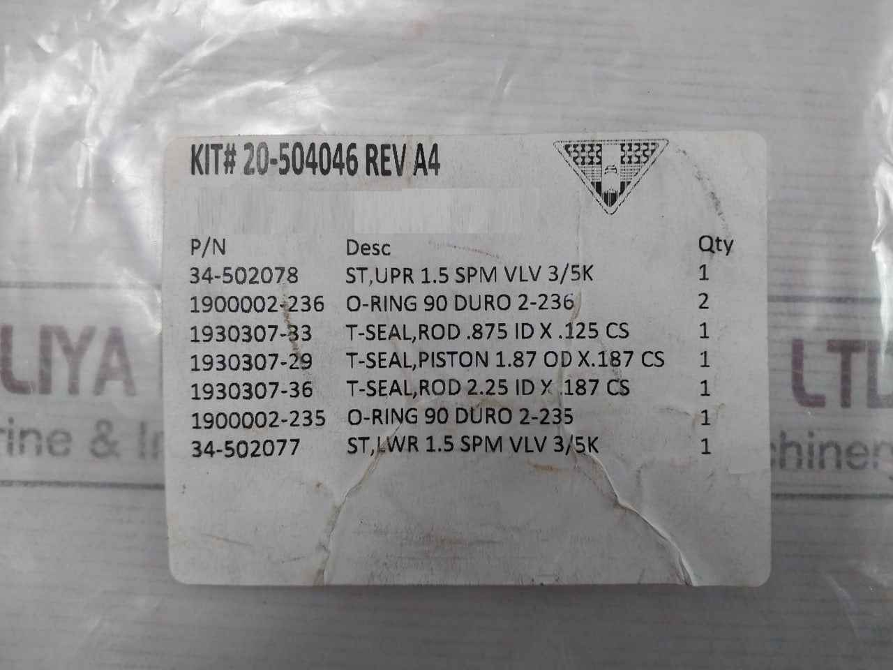 Hydril 20-504046 Spm Valve Seal O-ring Kit Upr 1.5 3/5K 90 Duro 2-236 Rev.A4