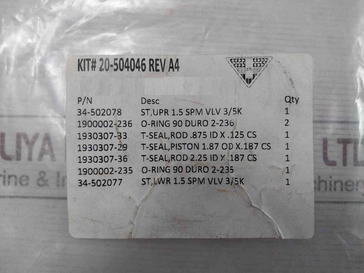 Hydril 20-504046 Spm Valve Seal O-ring Kit Upr 1.5 3/5K 90 Duro 2-236 Rev.A4