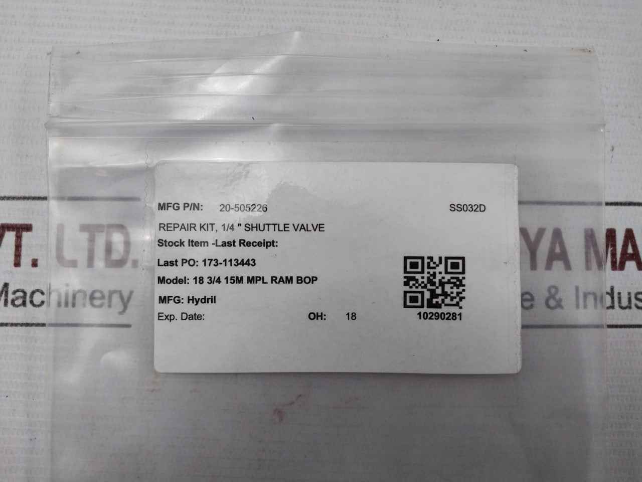 Hydril 20-505226 1/4" Shuttle Valve Repair Kit 1900002-011 Rev B