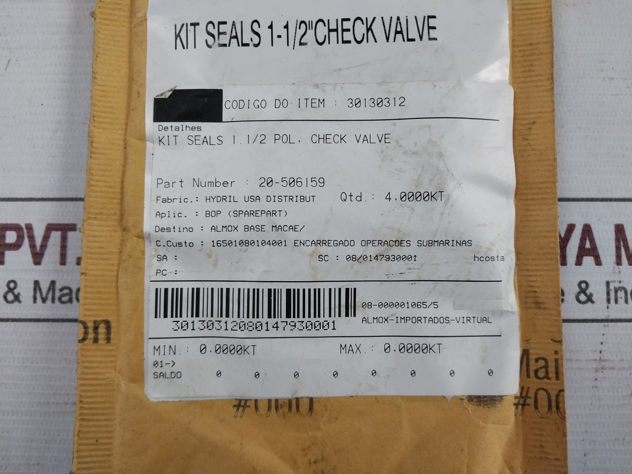 Hydril 20-506159 Seal Kit For 1-1/2” Check Valve