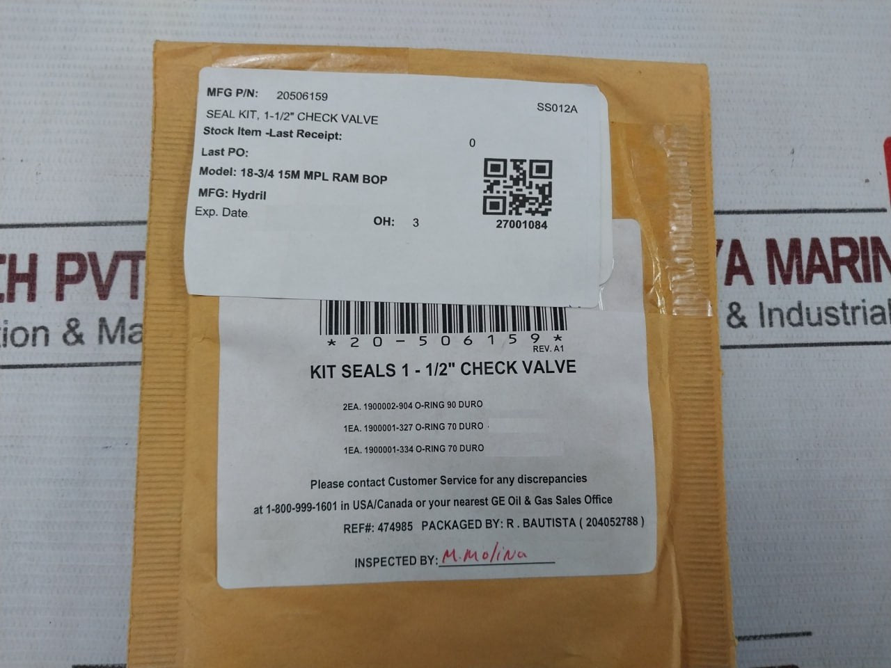 Hydril 20506159 Seal Kit 1-1/2" For Check Valve Rev A1