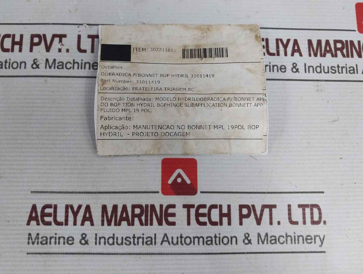 Hydril 31011419 Bop Bonnet Hinge Sub Assembly Rev: G 3101419-k