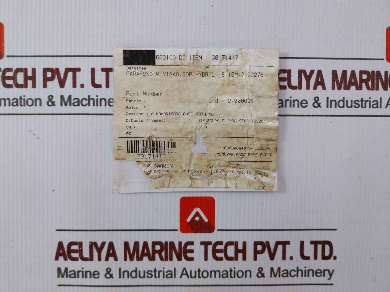 Hydril 3102276 Bop Revision Screw Hn-27846 Overhaul Screw 18-10M