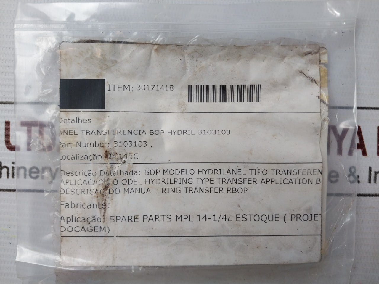 Hydril 3103103 Ring Transfer For Bop - Spare Part For Mpl 14-1/4