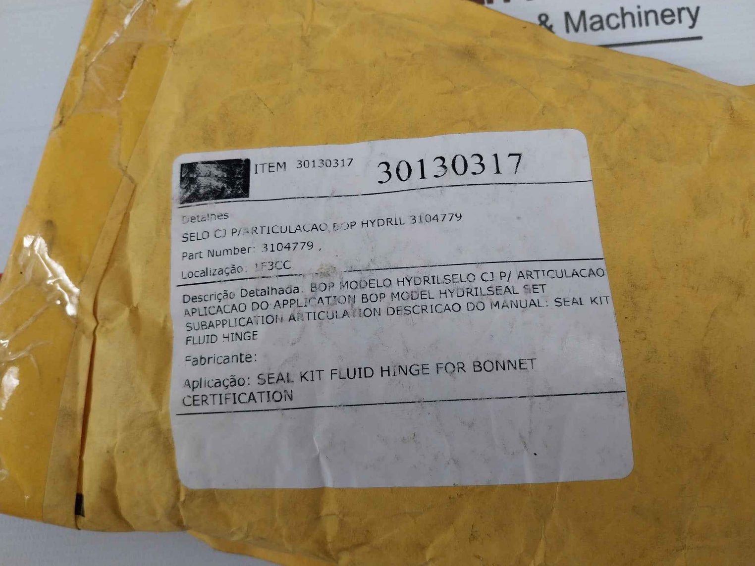 Hydril 3104779 Seal Kit Fluid Hinge For Bonnet 30130317 Rev B