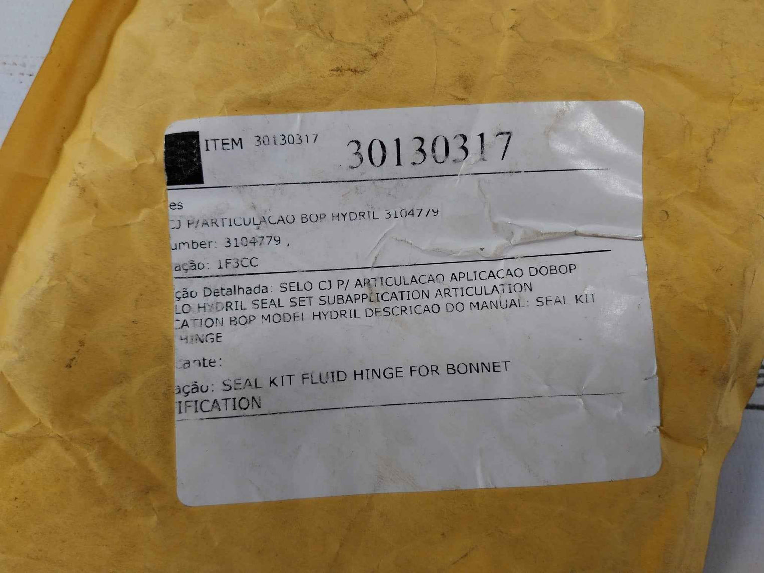 Hydril 3104779 Seal Kit Fluid Hinge For Bonnet 30130317 Rev B