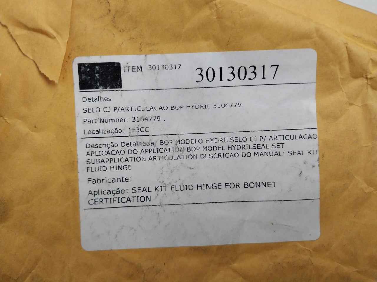 Hydril 3104779 Seal Kit Fluid Hinge For Bonnet O-ring 70 Duro Rev: B