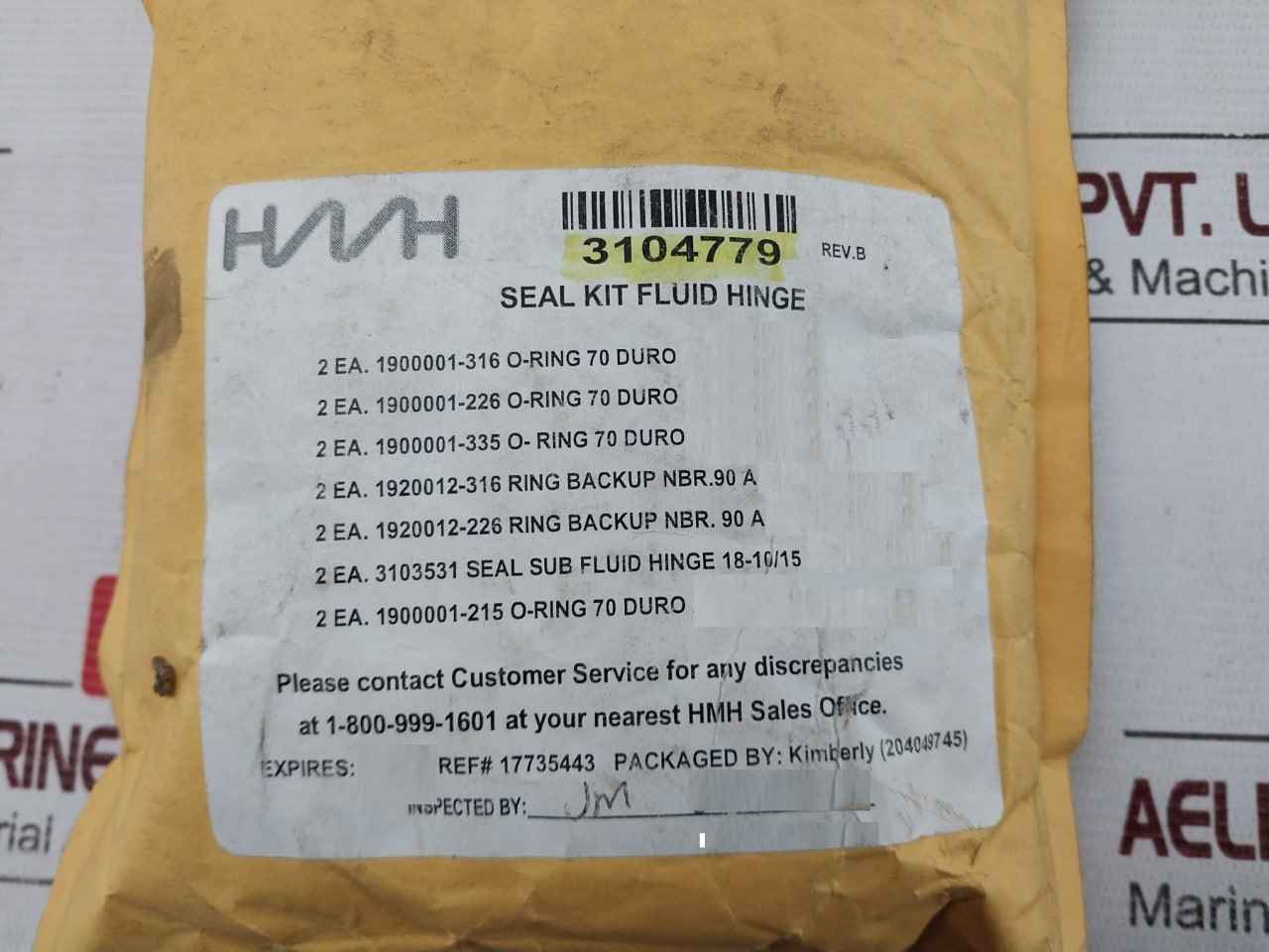 Hydril 3104779 Seal Kit Fluid Hinge For Bonnet O-ring 70 Duro Rev: B