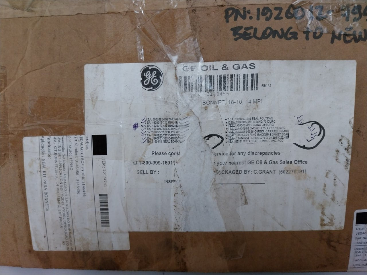 Hydril 3114949-04 Seal Kit For Bop Bonnet 18-10 14 Mpl, 3115552-01, 3146456