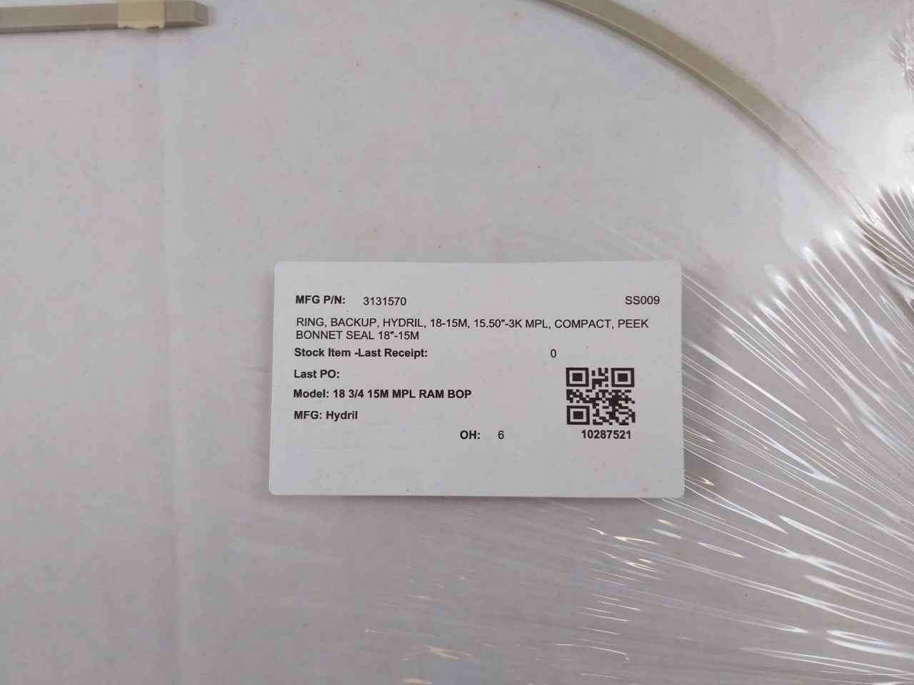 Hydril 3131570 Backup Ring Peek Bonnet Seal 18-15M 15.50" 3K Mpl 18 3/4 15M