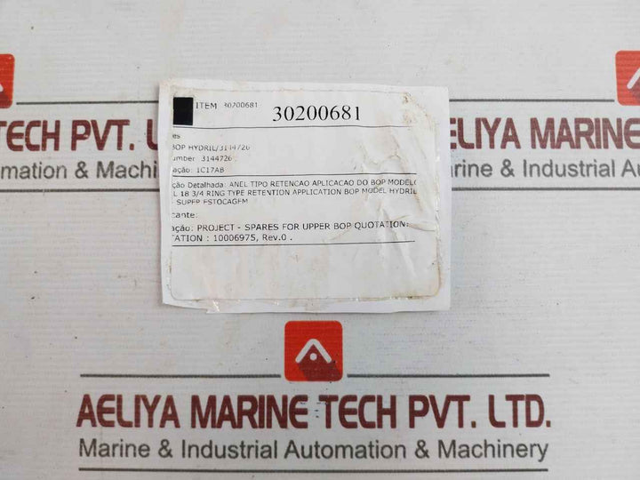 Hydril 3144726 Retaining Plate Rev.B Bop Model 18 3/4 Ht.1211130