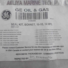 Hydril 3146456 Seal Kit Bonnet 18-10, 14 Mpl O-ring 90 Duro Rev: A1
