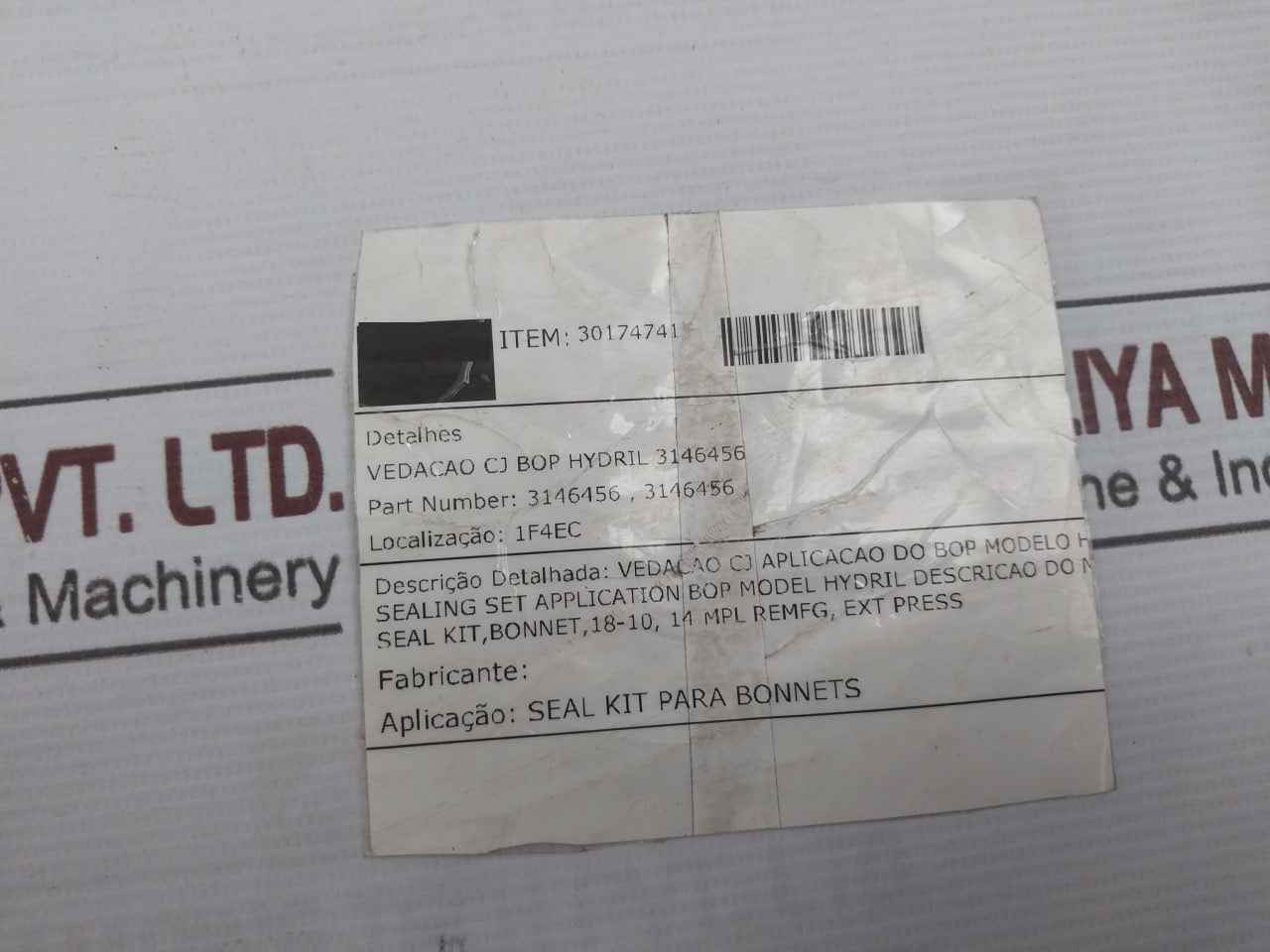 Hydril 3146456 Seal Kit Bonnet 18-10, 14 Mpl O-ring 90 Duro Rev: A1