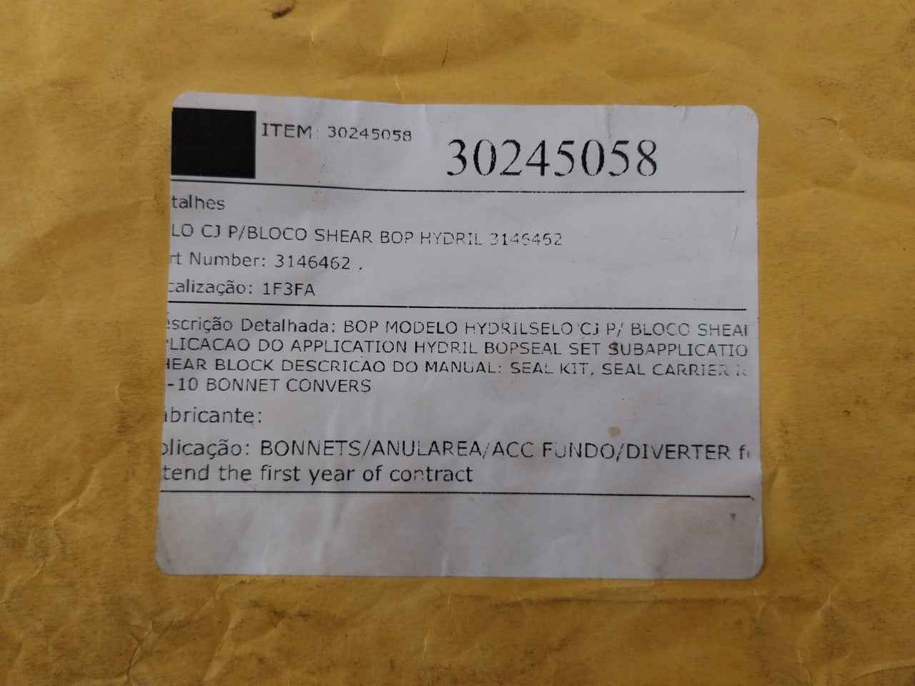 Hydril 3146462 Bop Seal Kit For Bonnet Carrier R-10 Rev: A1 Ddc0055391