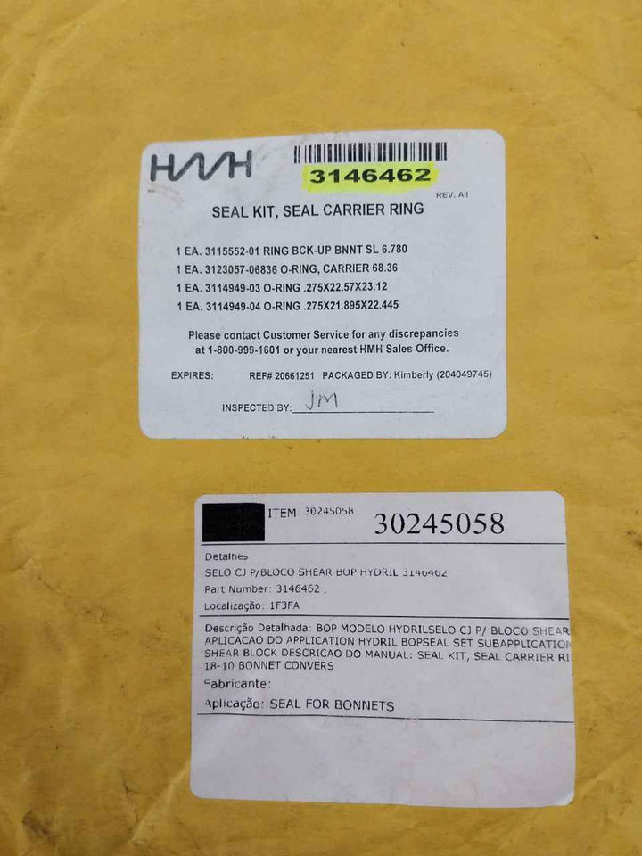 Hydril 3146462 Bop Seal Kit For Bonnet Carrier Rev.A1 80A Hsn 75A
