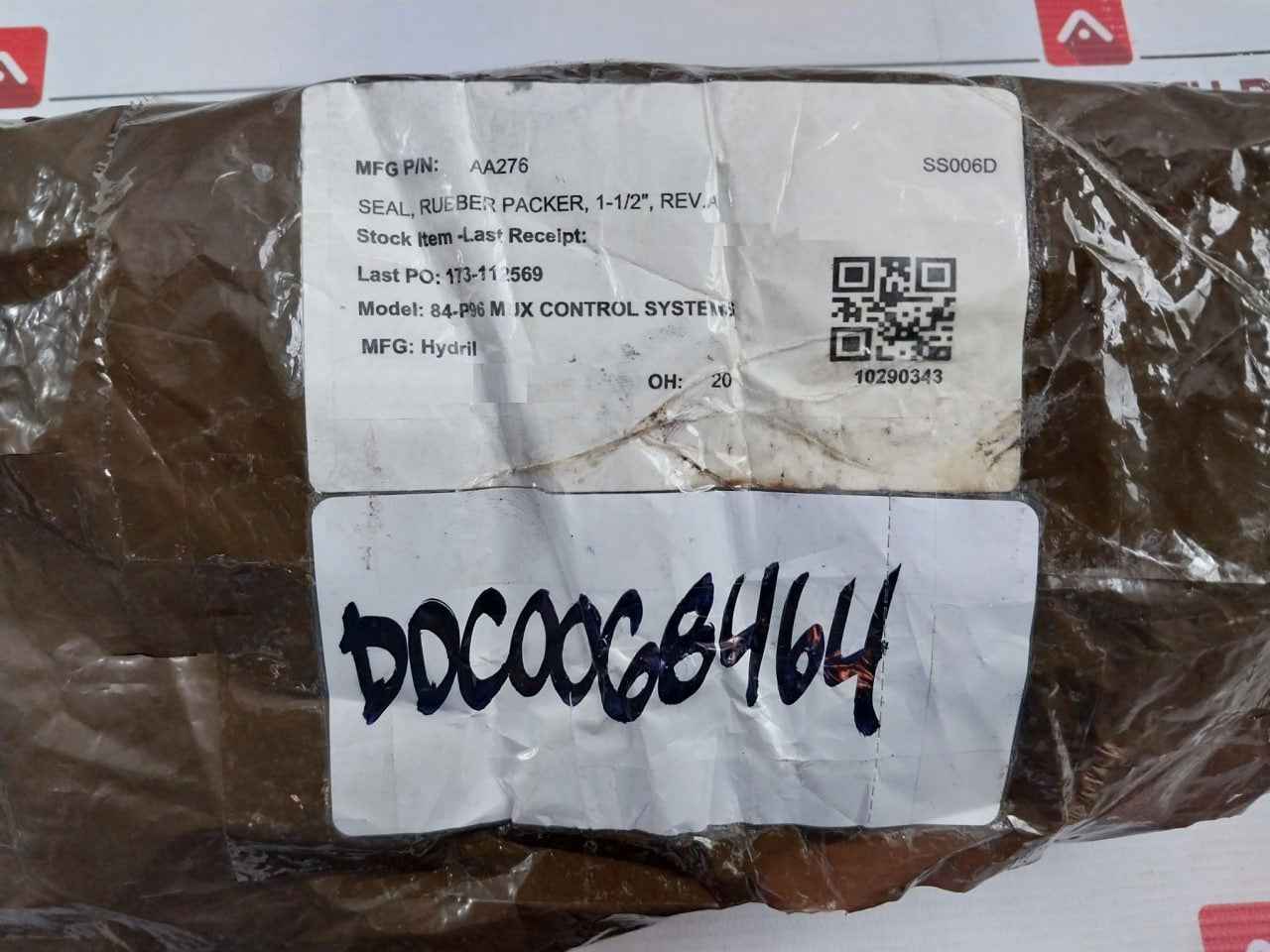 Hydril Aa276 Rubber Packer Seal 1-1/2" Rev A 84-p96 Mux Control System