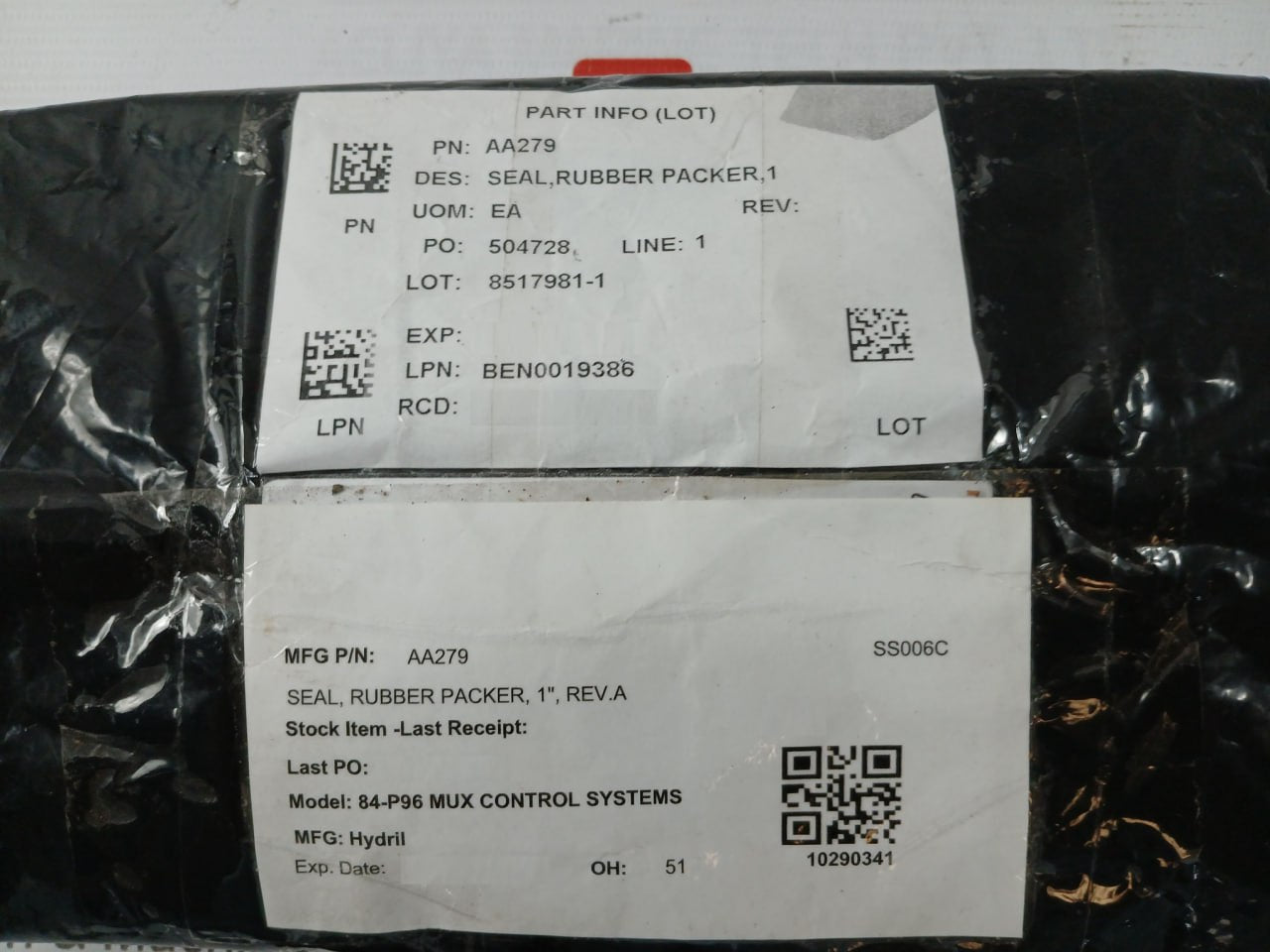 Hydril Aa279 Rubber Packer Seal,1,Rev A For 84-p96 Mux Control Systems Oh 51