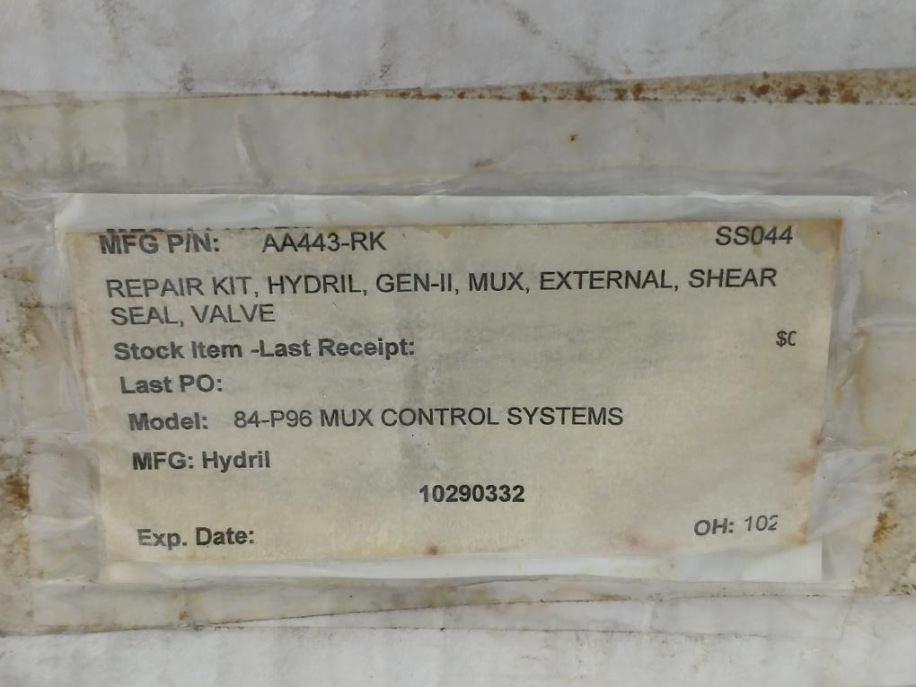 Hydril Aa443-rk Shear Seal Valve Assy Repair Kit Rev: A1 (Incomplete)