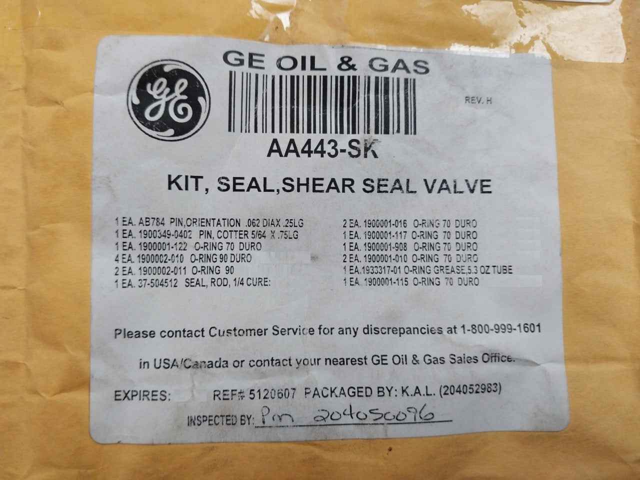 Hydril Aa443-sk O-ring 90 Valve Shear Seal Kit 84-p96 Mux Control System