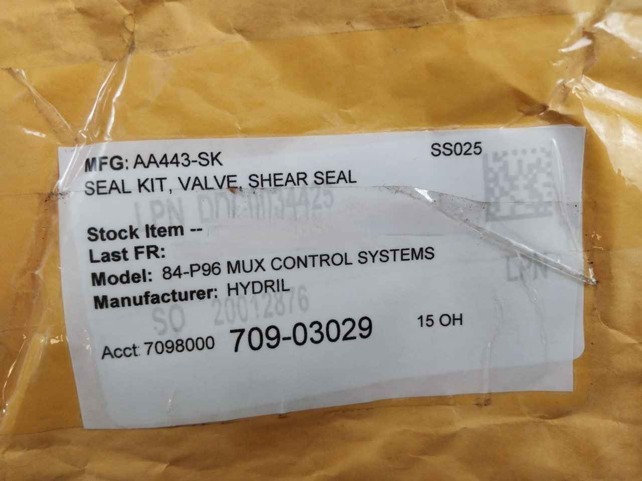 Hydril Aa443-sk Shear Seal Valve Assy Repair Kit 84-p96 Ss025 Rev.H