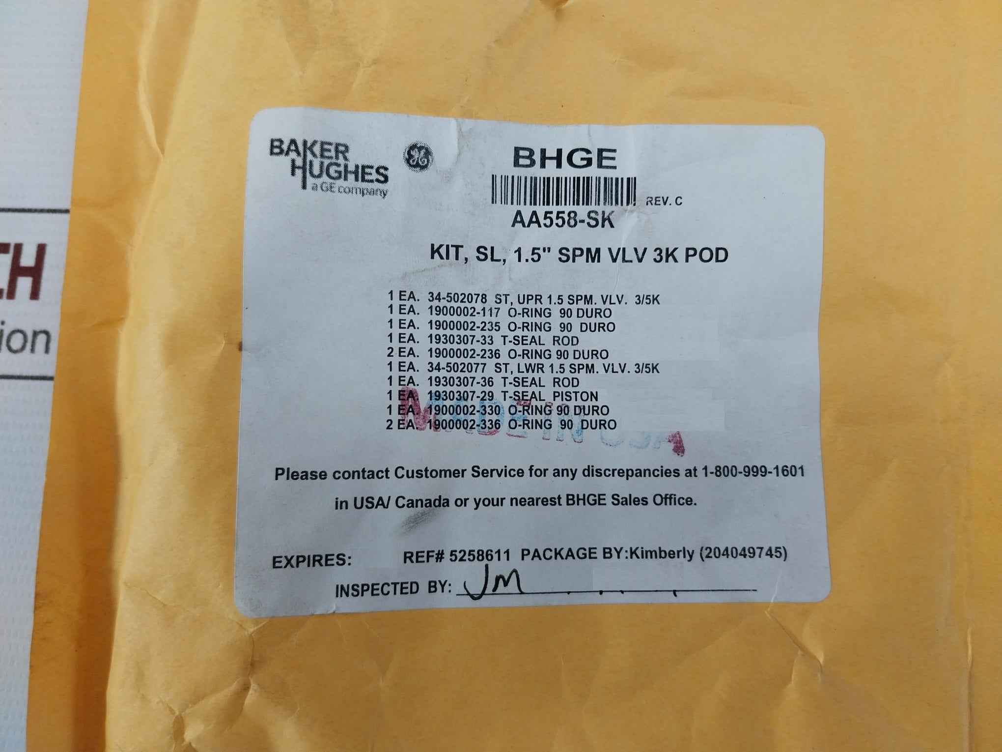 Hydril Aa558-sk Spm Valve Seal Kit Assy For 1.5" 3K Rev.C Rod .875