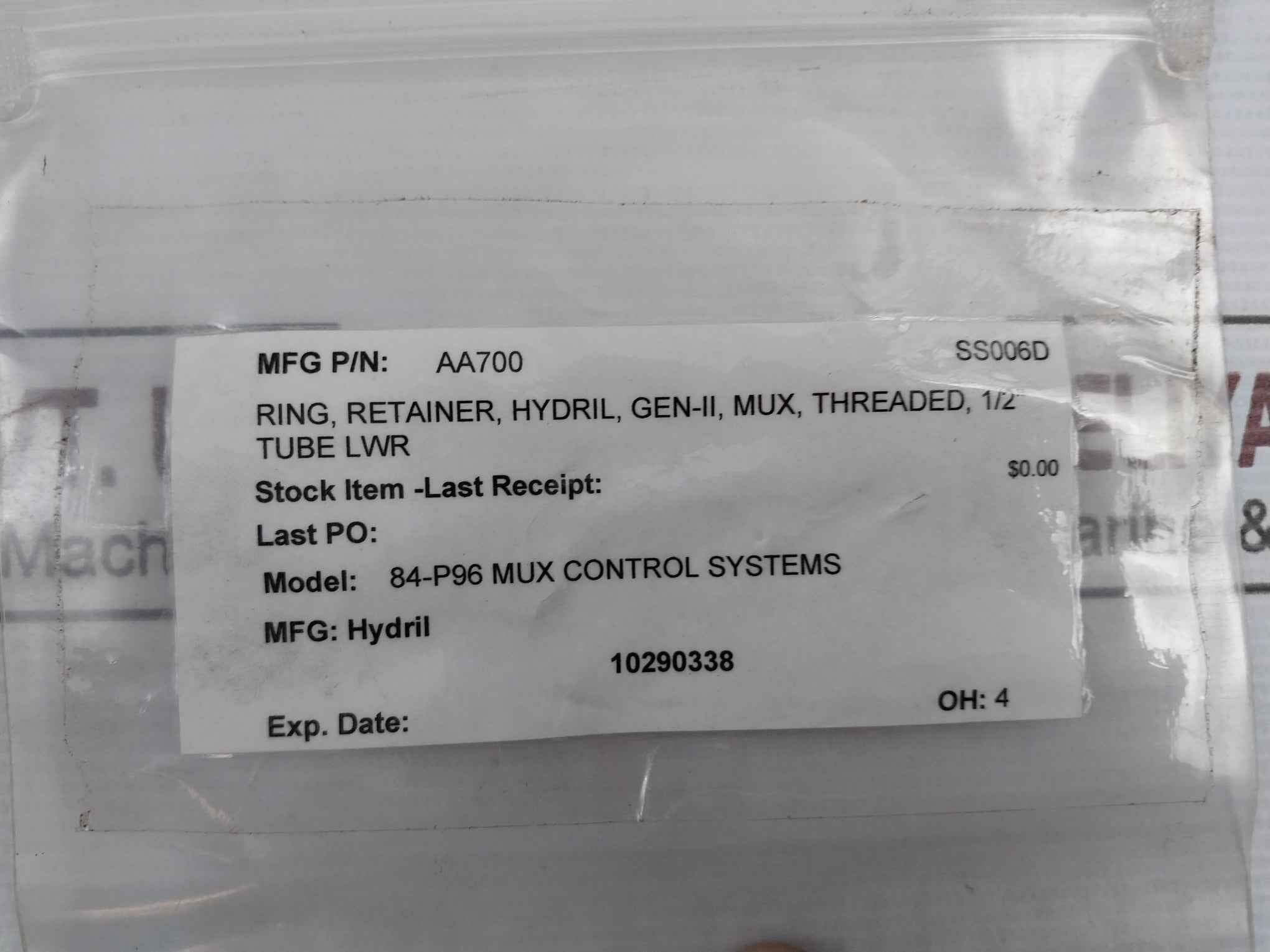 Hydril Aa700 Retainer Gen-ii Mux Threaded Ring 1/2 Tube Lwr Rev A1