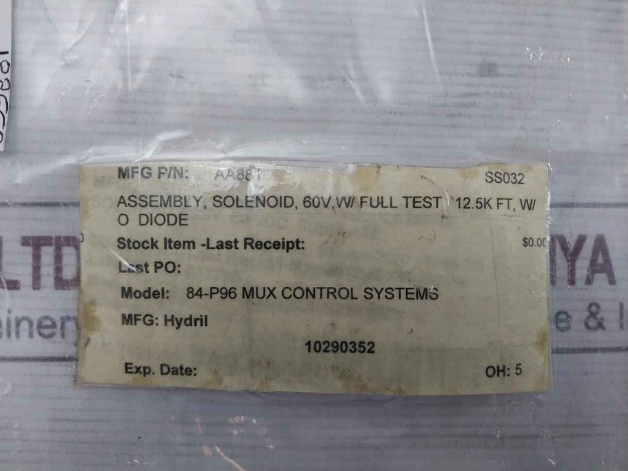 Hydril Aa881-01-t Cylinder Assembly 60V, Ab608, 84-p96 Mux Control System Rev:A1