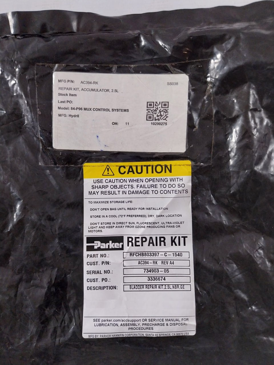 Hydril Ac394-rk Accumulator Bladder Repair Kit Rfchb803397-c-1540 Rev: A4 Ss038