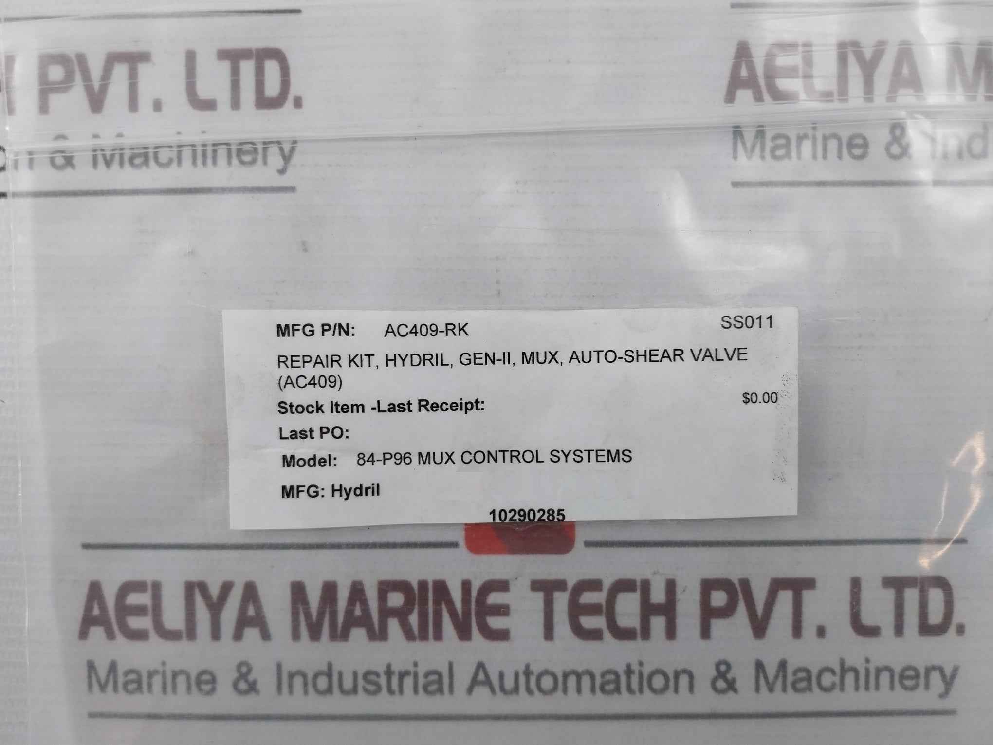 Hydril Ac409-rk Repair Kit For Gen-ii Mux Auto-shear Valve Rev A2