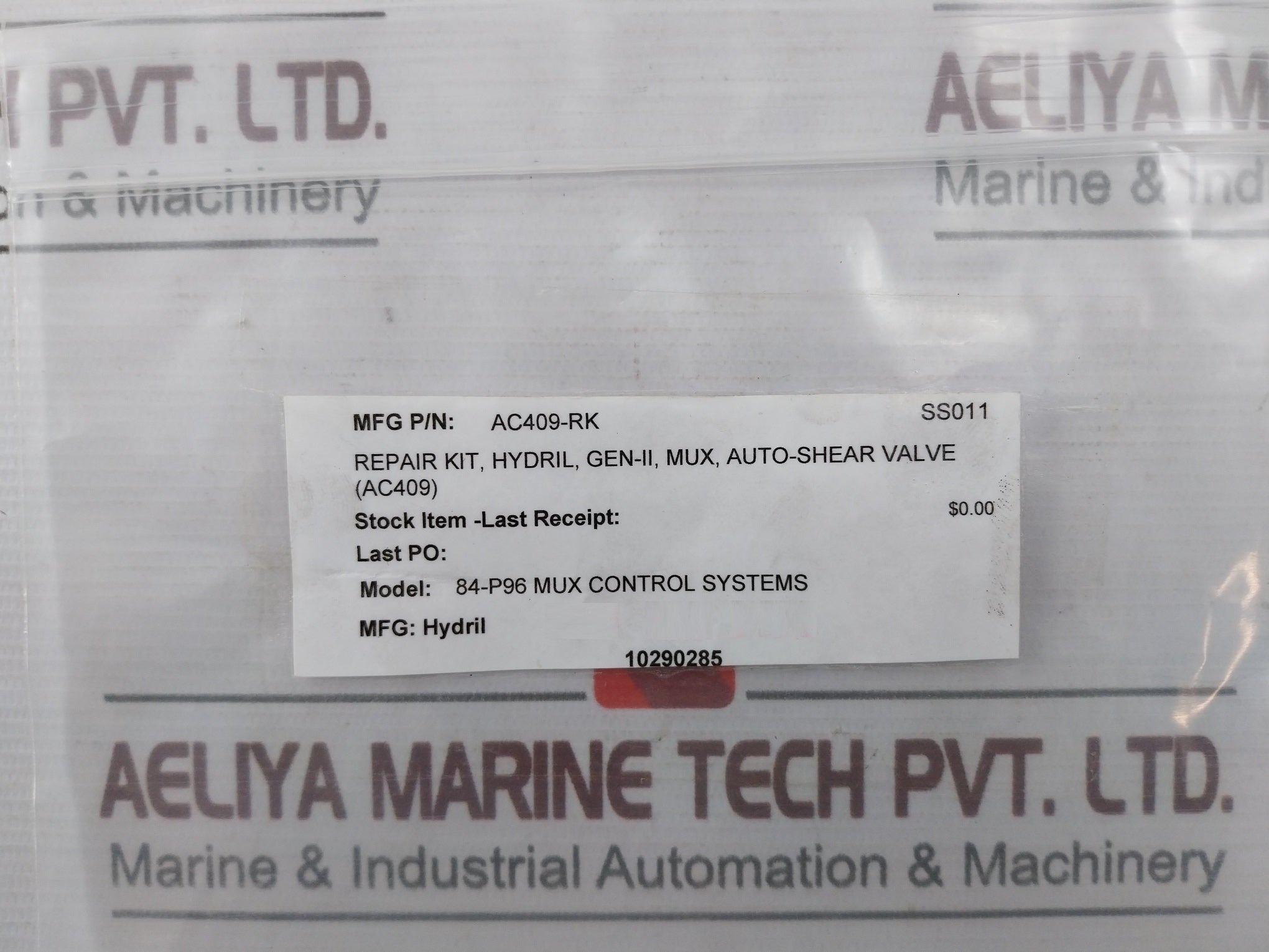 Hydril Ac409-rk Repair Kit For Gen-ii Mux Auto-shear Valve Rev A2