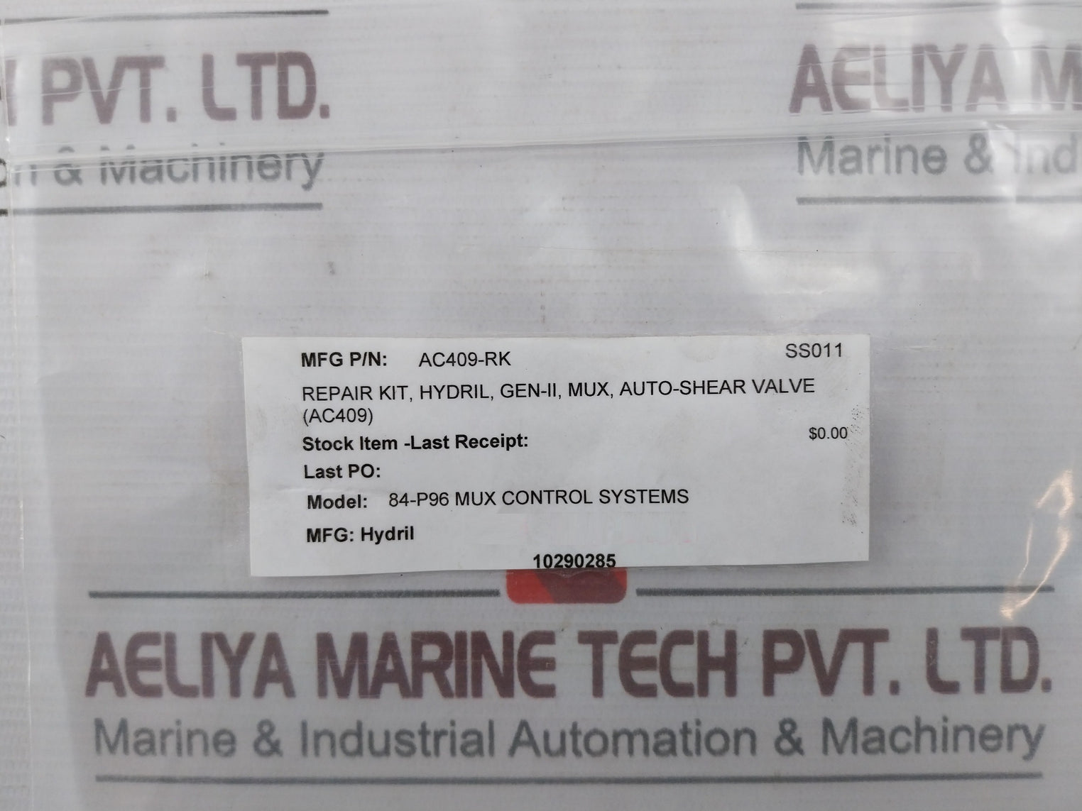 Hydril Ac409-rk Repair Kit For Gen-ii Mux Auto-shear Valve Rev A2