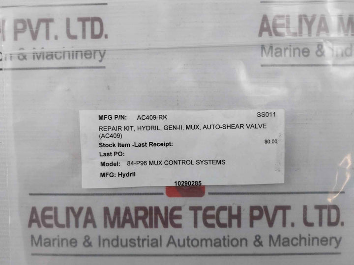 Hydril Ac409-rk Repair Kit For Gen-ii Mux Auto-shear Valve Rev A2