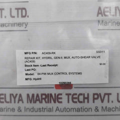 Hydril Ac409-rk Repair Kit For Gen-ii Mux Auto-shear Valve Rev A2