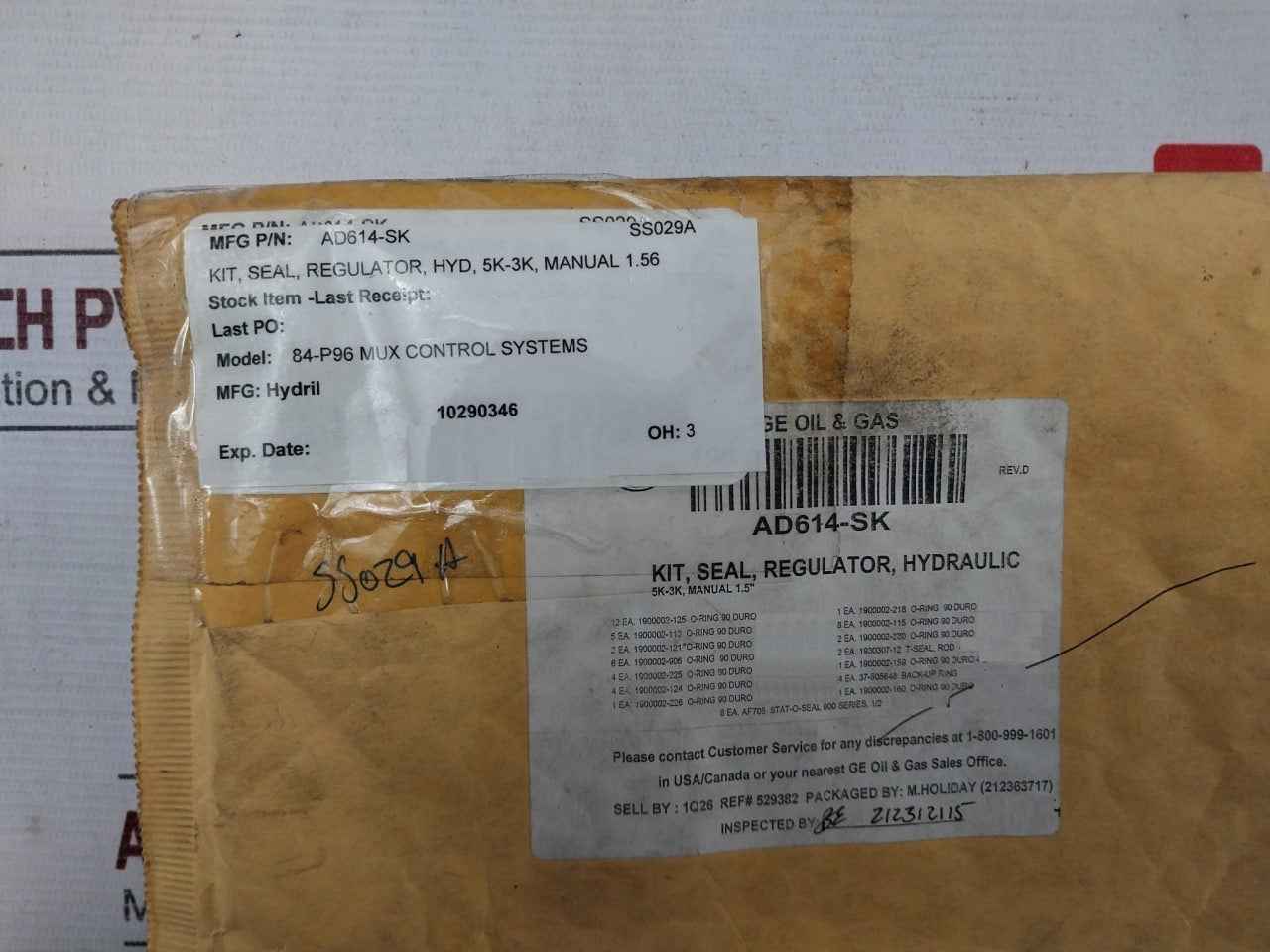 Hydril Ad614-sk Seal Kit For Hydraulic Regulator 5K-3K, Manual 1.56/1.5" Rev: D