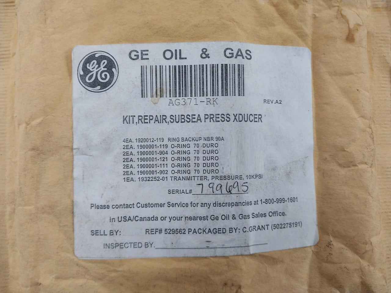 Hydril Ag371-rk Subsea Press Xducer Repair Kit Rev A2 9-33V Dc 4-20 Ma