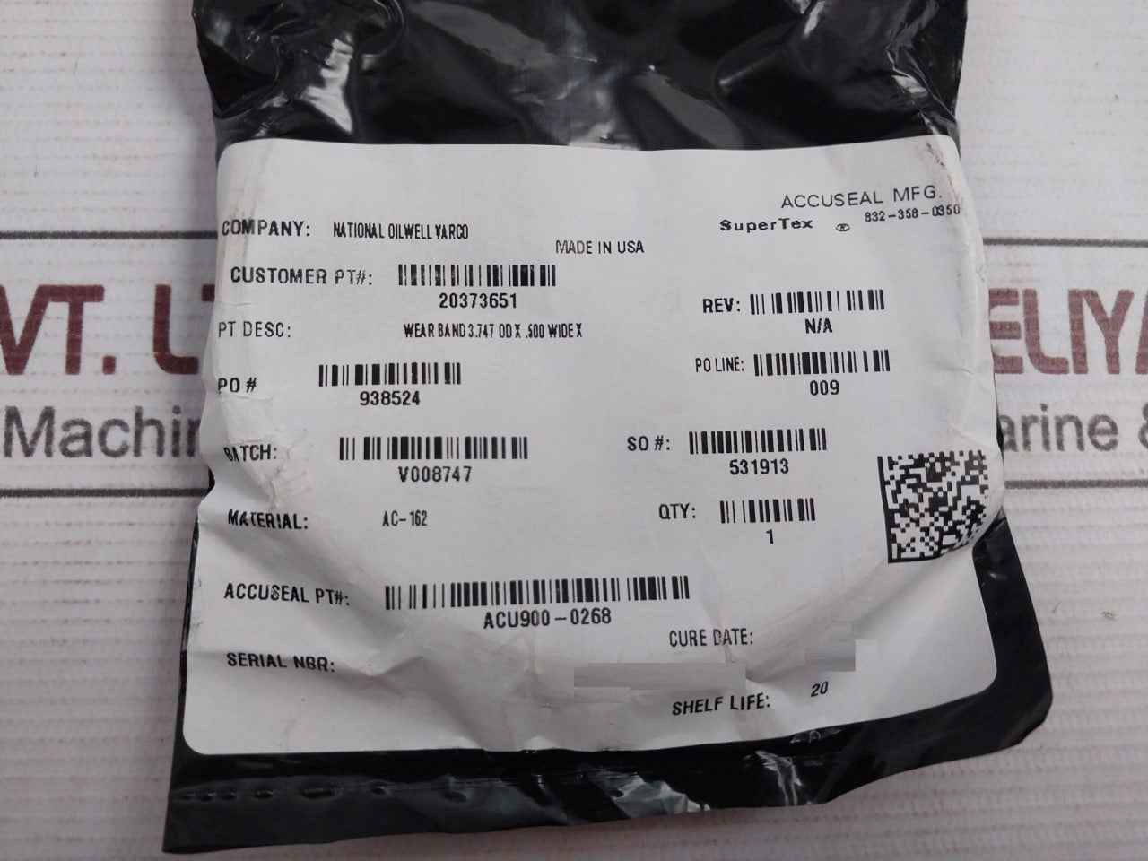 Hydril Ba-0286 O-ring Seal 30185991 Wear Band 3.747 Od X .500 Wide X 20373651