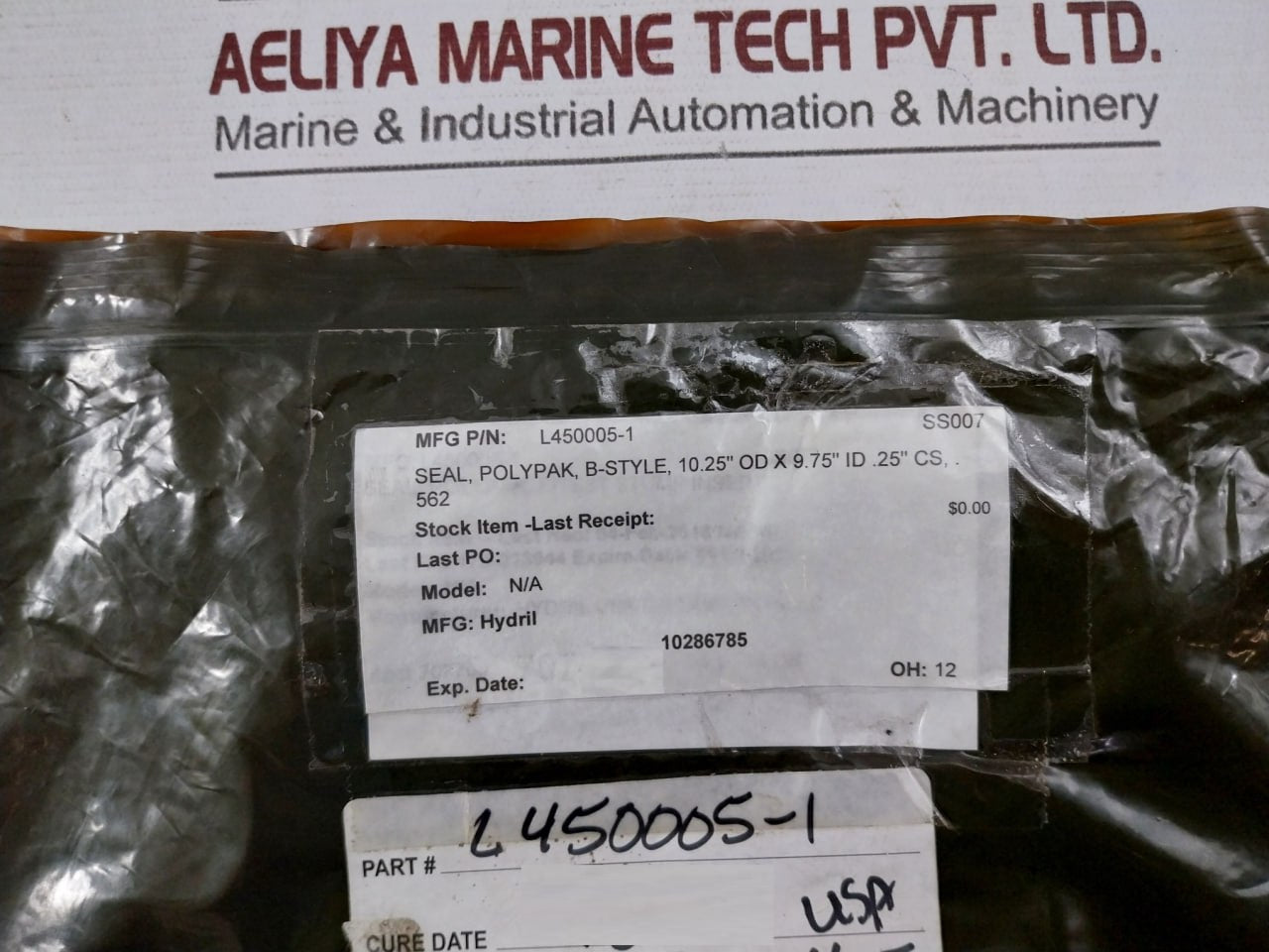 Hydril L450005-1 B-style Polypak Seal– 10.25” Od X 9.75” Id X 0.25” Cs Ss007