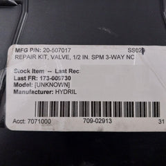 Hydril 20-507017 Repair Kit – 1/2" 3K Spm 3-way Nc Valve Rev B 35-506993-01