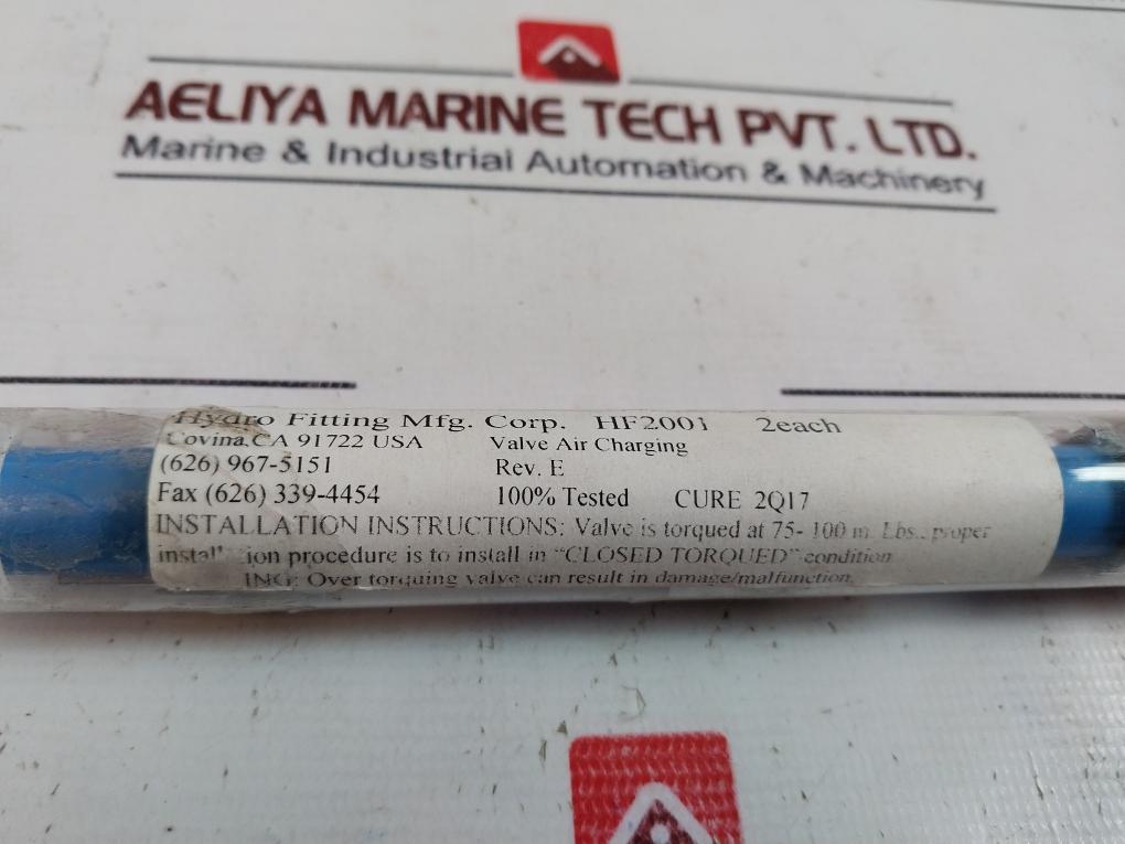 Hydro Fitting HF2001 Charging Valve REV E 75-100 in. Lbs.