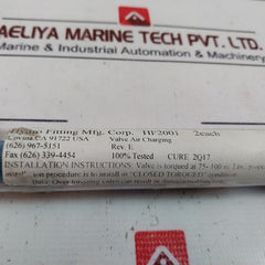 Hydro Fitting HF2001 Charging Valve REV E 75-100 in. Lbs.