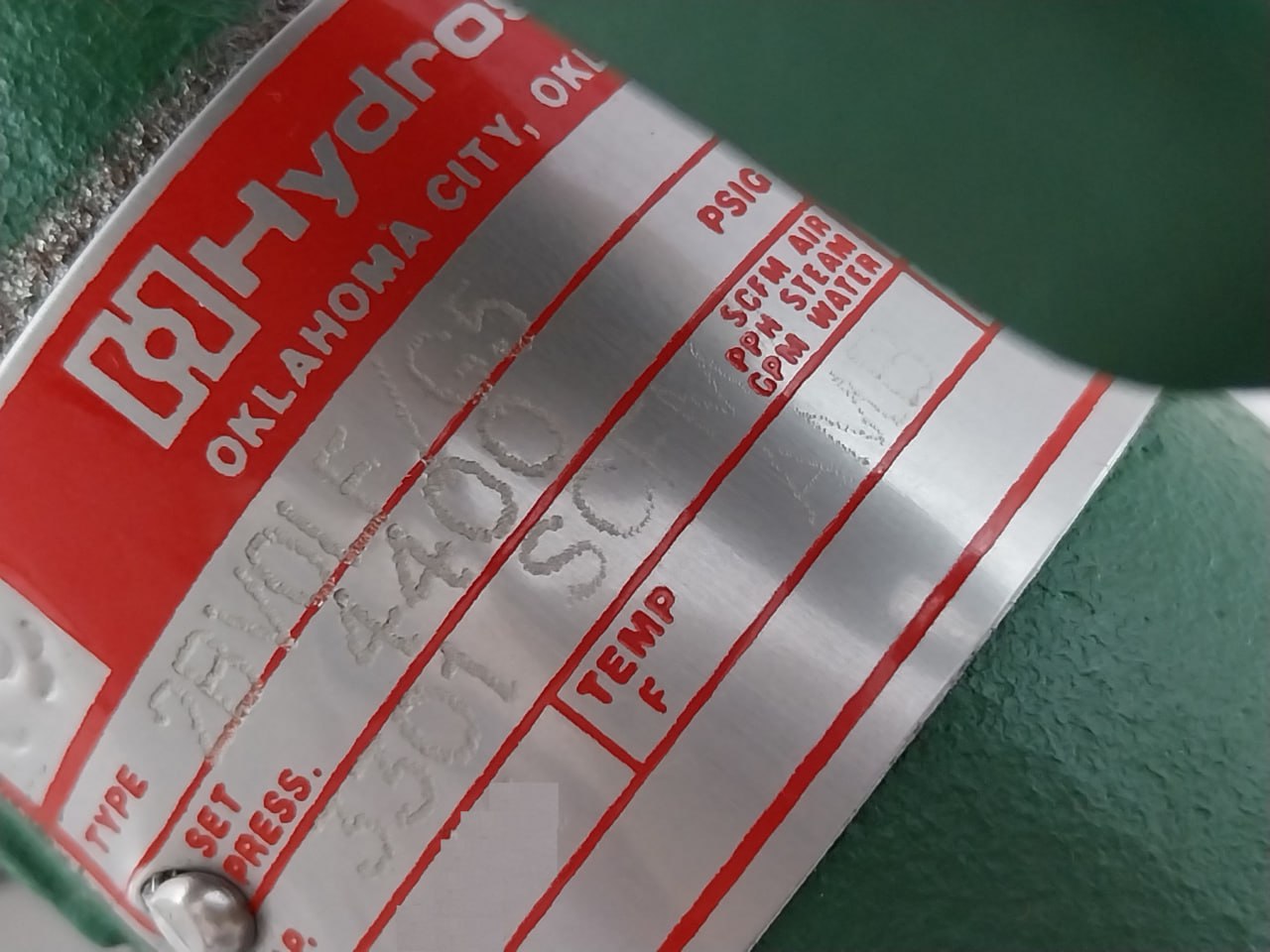 Hydroseal 2Bv0Lf/G5 Pressure Relief Valve 4400Psig Pl20A A006B Ly5