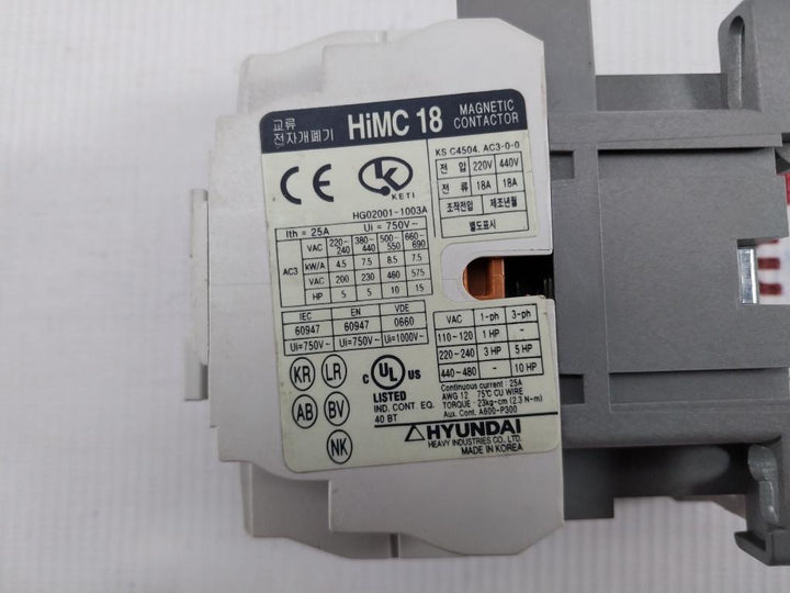 Hyundai 3-pole Magnetic Contactor 50/60Hz 750V Part No Himc 18