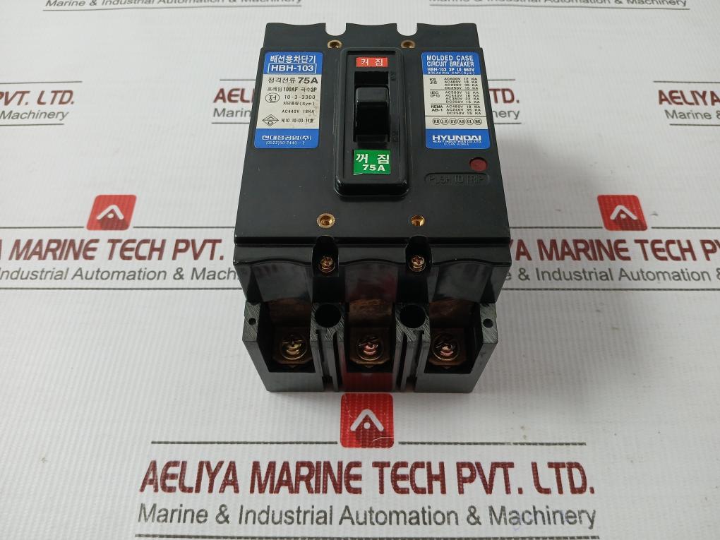Hyundai 3-pole Molded Case Circuit Breaker 660V 75A Part No Hbh-103