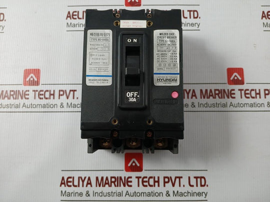 Hyundai 3P Molded Case Circuit Breaker Ac600V-dc250V/30A Part No Ho-100Ba