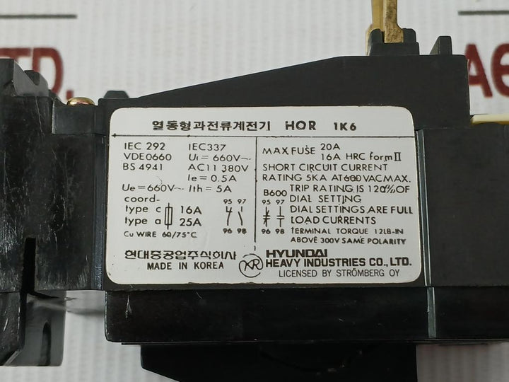 Hyundai 660V Thermal Overload Relay Hor 1K6