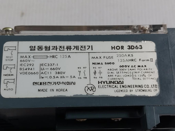 Hyundai 660V Thermoelectric Overcurrent Relay Hor 3D63