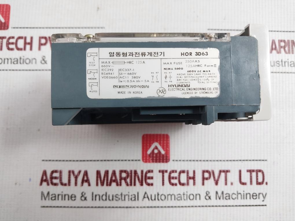 Hyundai 660V Thermoelectric Overcurrent Relay Hor 3D63