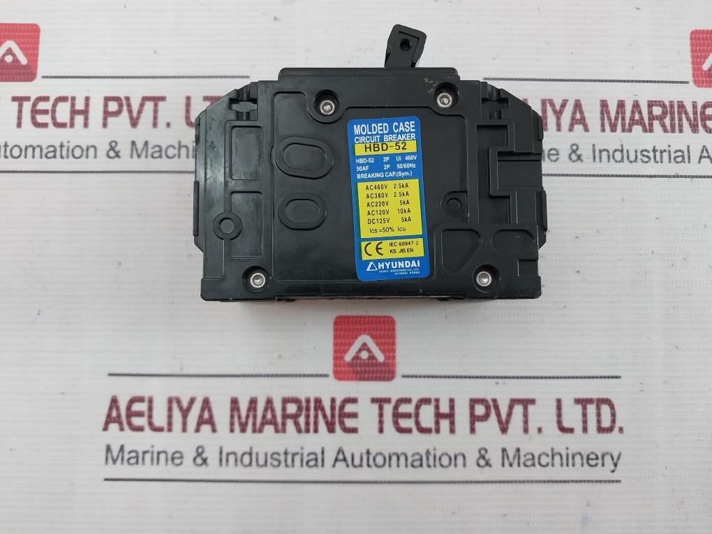 Hyundai Hbd-52 2-pole Molded Case Circuit Breaker 10A