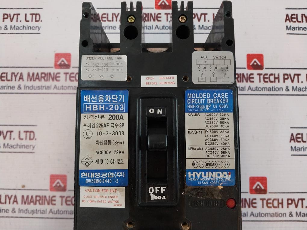 Hyundai Hbh-203 Molded Case Circuit Breaker 3P 200A 50/60Hz