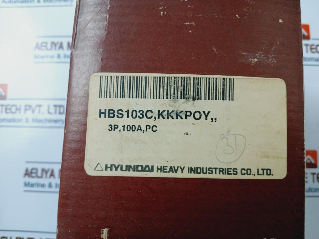 Hyundai Hbs-103C Molded Case Circuit Breaker 100A 3 Pole Ac440V 7.5Ka 100Af